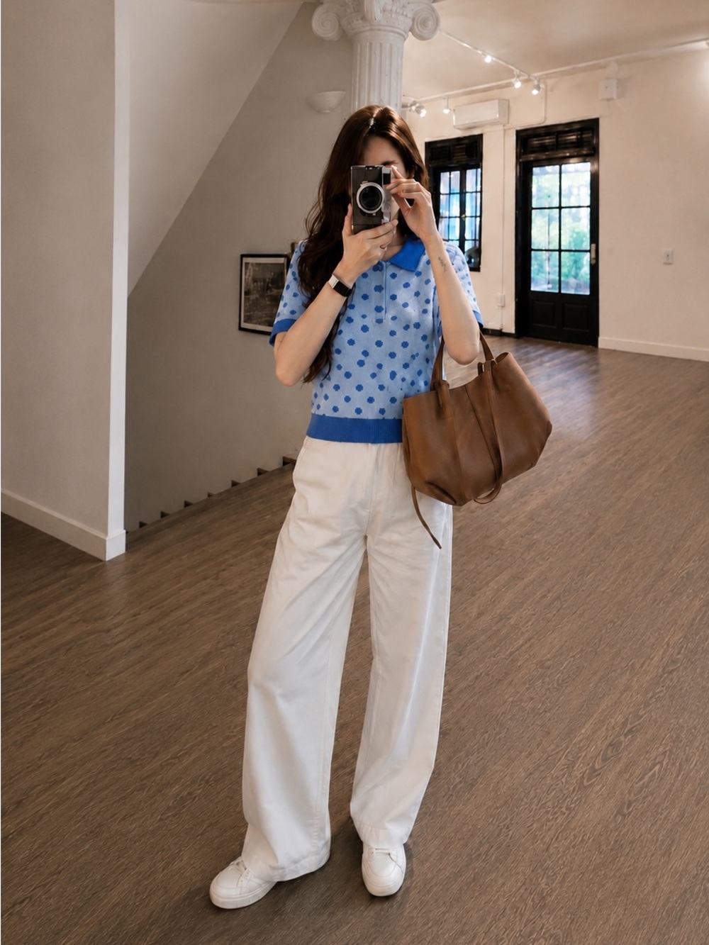 ZARA BNWT POLKA DOT KNIT POLO SHIRT. BLUE 4938/030/400